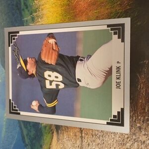 Joe klink Athletics 2.5 in x 3.5 in silver black bike baseball card